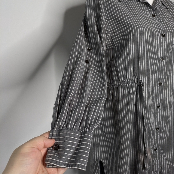 Lafayette 148 New York Black and White Striped Button Down Shirt - Picture 4 of 9